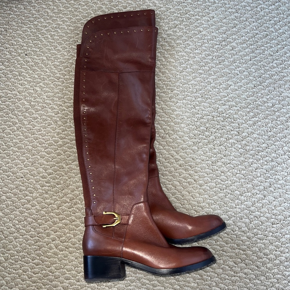 Gibson Latimer Leather Tall Over Knee Boots Riding Gold Tone Studs  SIZE… - Picture 4 of 13